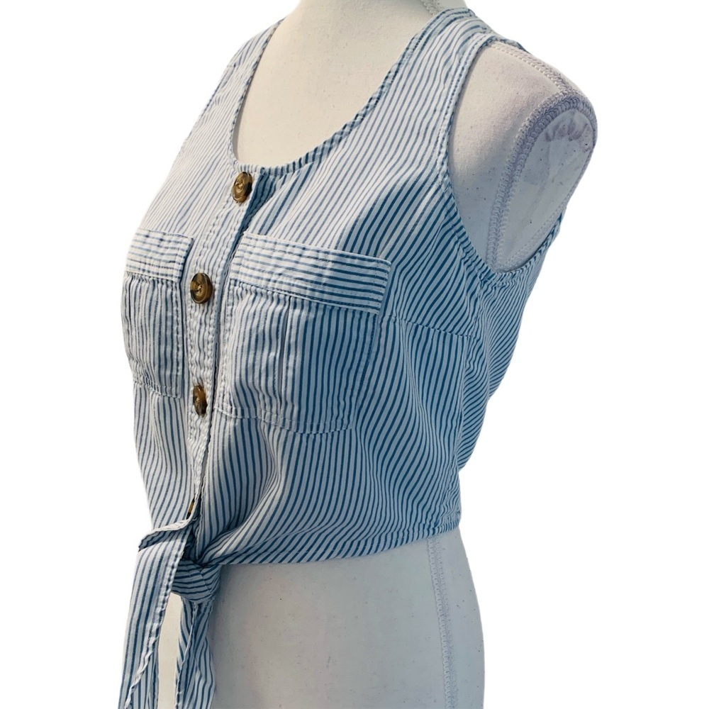 Dex Blue and White Pin Stripe Striped Sleeveless Crop Top with Tie Size XS - Picture 5 of 7
